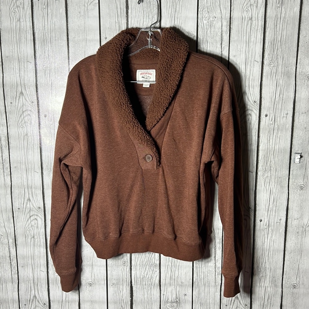 American Eagle Henley Sherpa Collar Pullover Sweatshirt Size XS